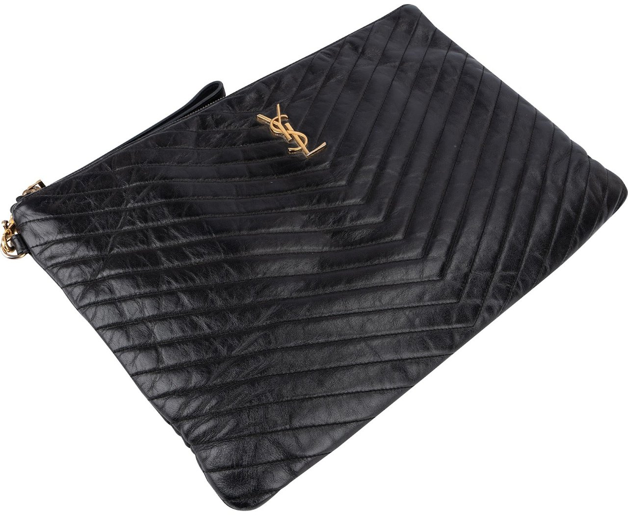 Saint Laurent Quilted Leather Clutch Zwart