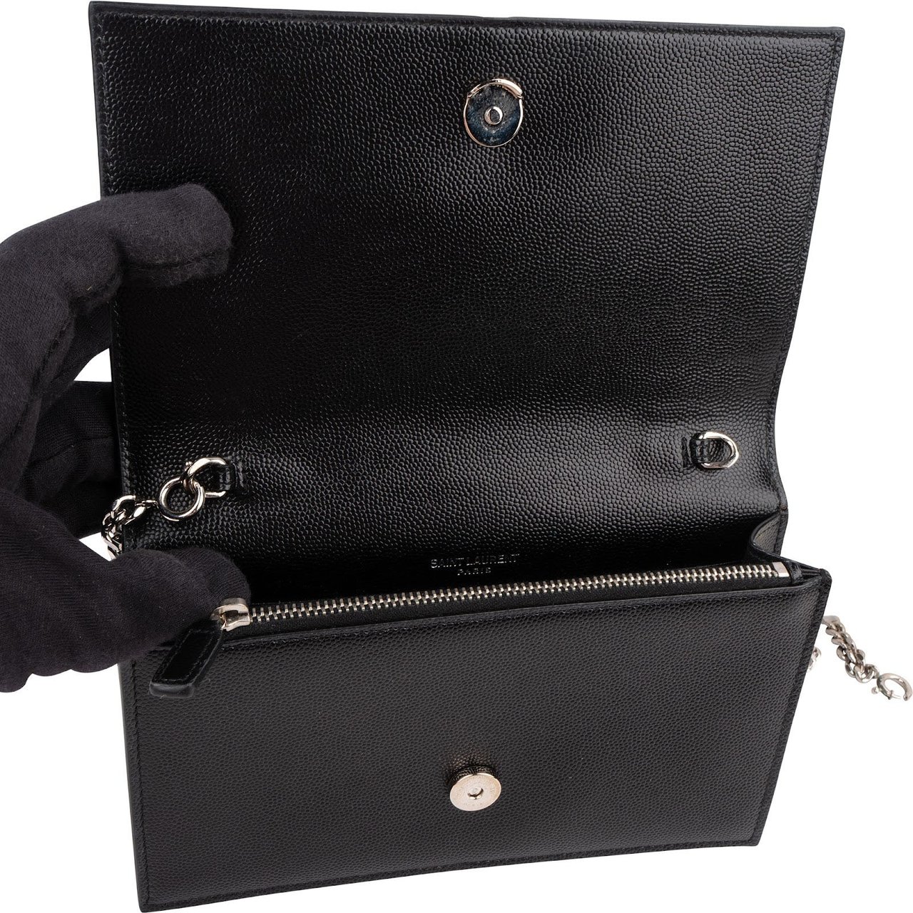 Saint Laurent Grain de Poudre Kate Tassel Wallet On Chain Crossbody Bag Zwart