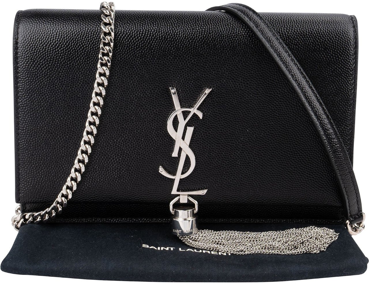 Saint Laurent Grain de Poudre Kate Tassel Wallet On Chain Crossbody Bag Zwart
