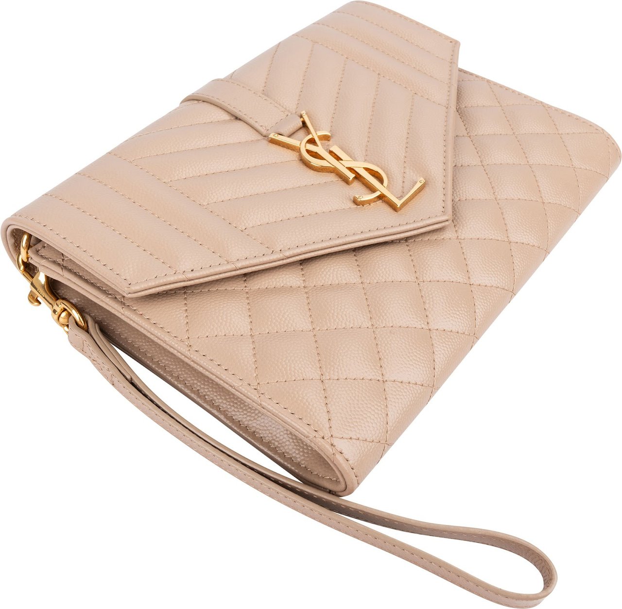 Saint Laurent Chevron Grain de Poudre Matelassé Pouch Bag Beige