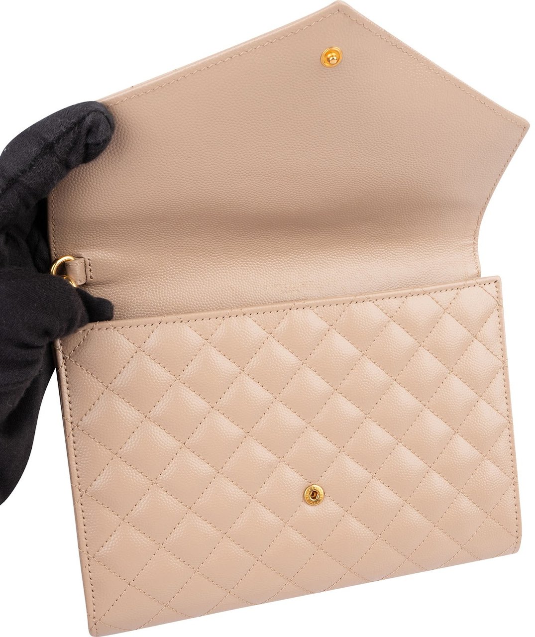 Saint Laurent Chevron Grain de Poudre Matelassé Pouch Bag Beige