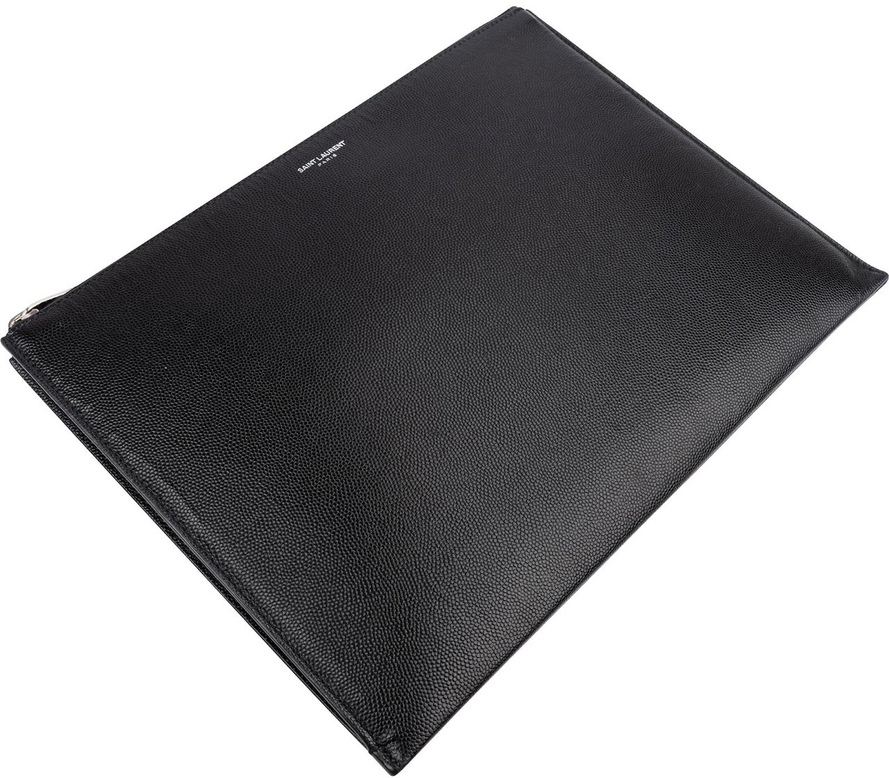 Saint Laurent Grained Leather Leather Clutch Zwart