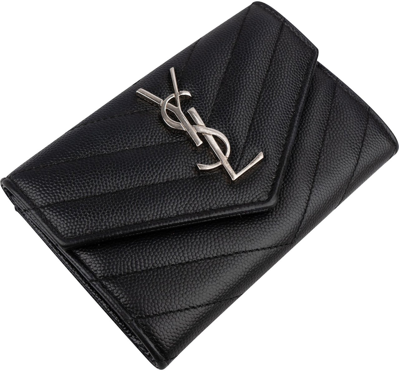 Saint Laurent Grain de Poudre Matelassé Small Envelope Wallet Zwart