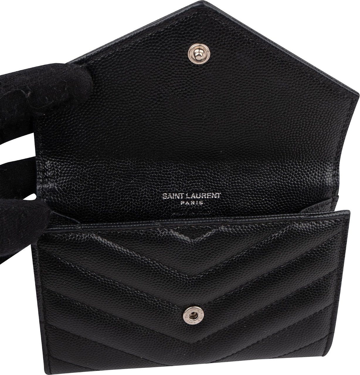 Saint Laurent Grain de Poudre Matelassé Small Envelope Wallet Zwart