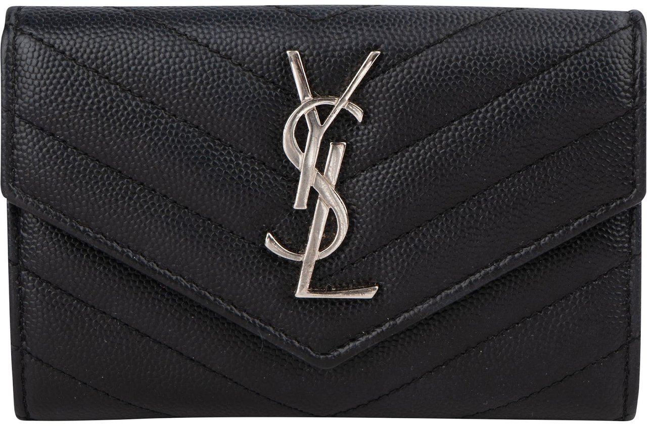 Saint Laurent Grain de Poudre Matelassé Small Envelope Wallet Zwart