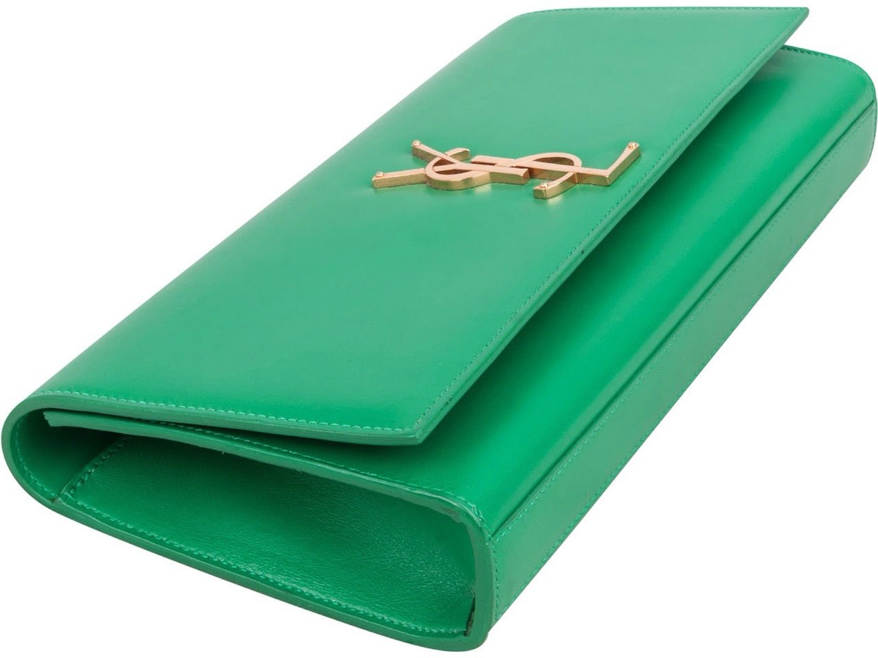 Saint Laurent Green Leather Clutch Groen