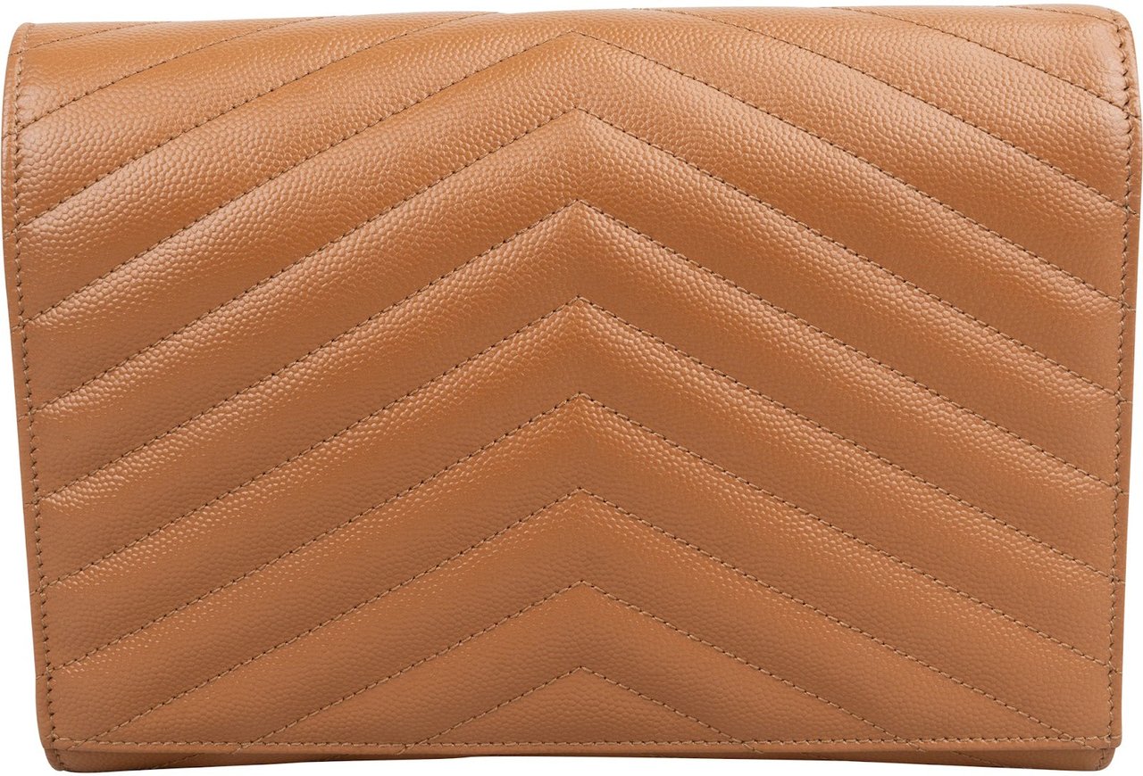 Saint Laurent Grain de Poudre Leather Clutch Bruin
