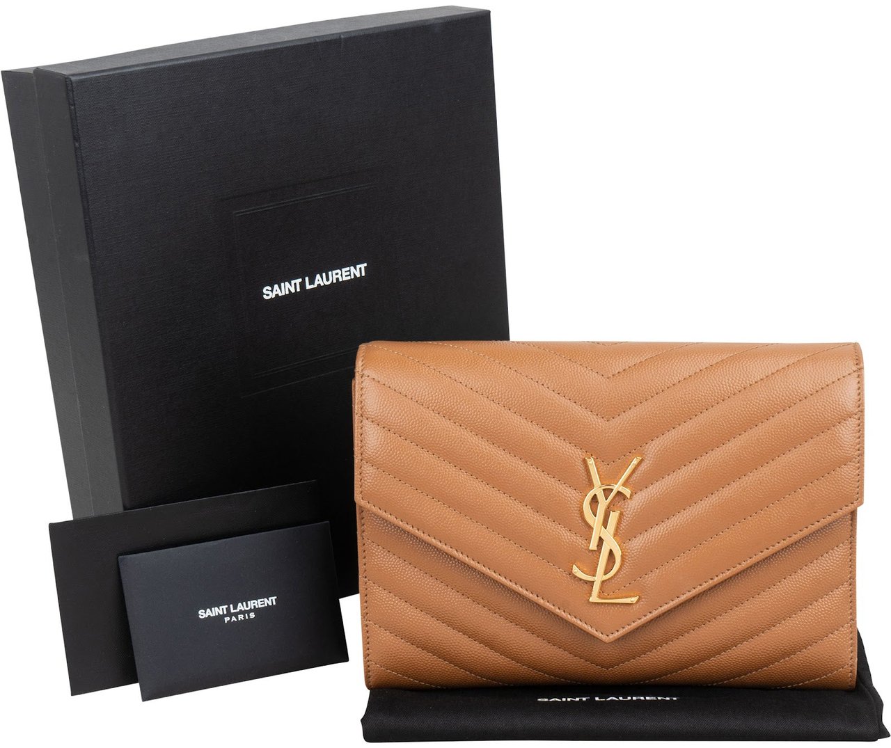 Saint Laurent Grain de Poudre Leather Clutch Bruin