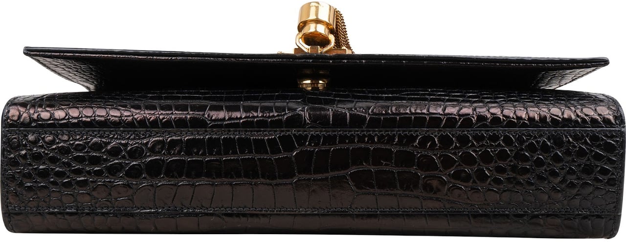 Saint Laurent Croc-Embossed Leather Kate Tassel Chain Crossbody Bag Zwart