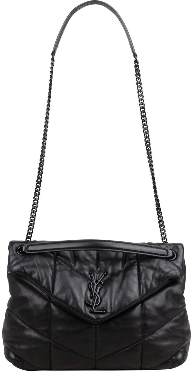 Saint Laurent Quilted Lambskin Loulou Puffer Crossbody Bag Zwart