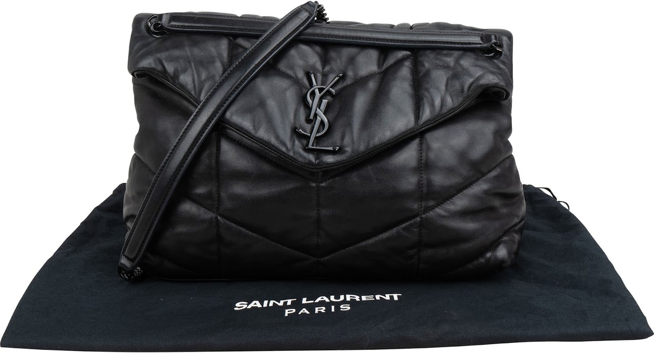 Saint Laurent Quilted Lambskin Loulou Puffer Crossbody Bag Zwart