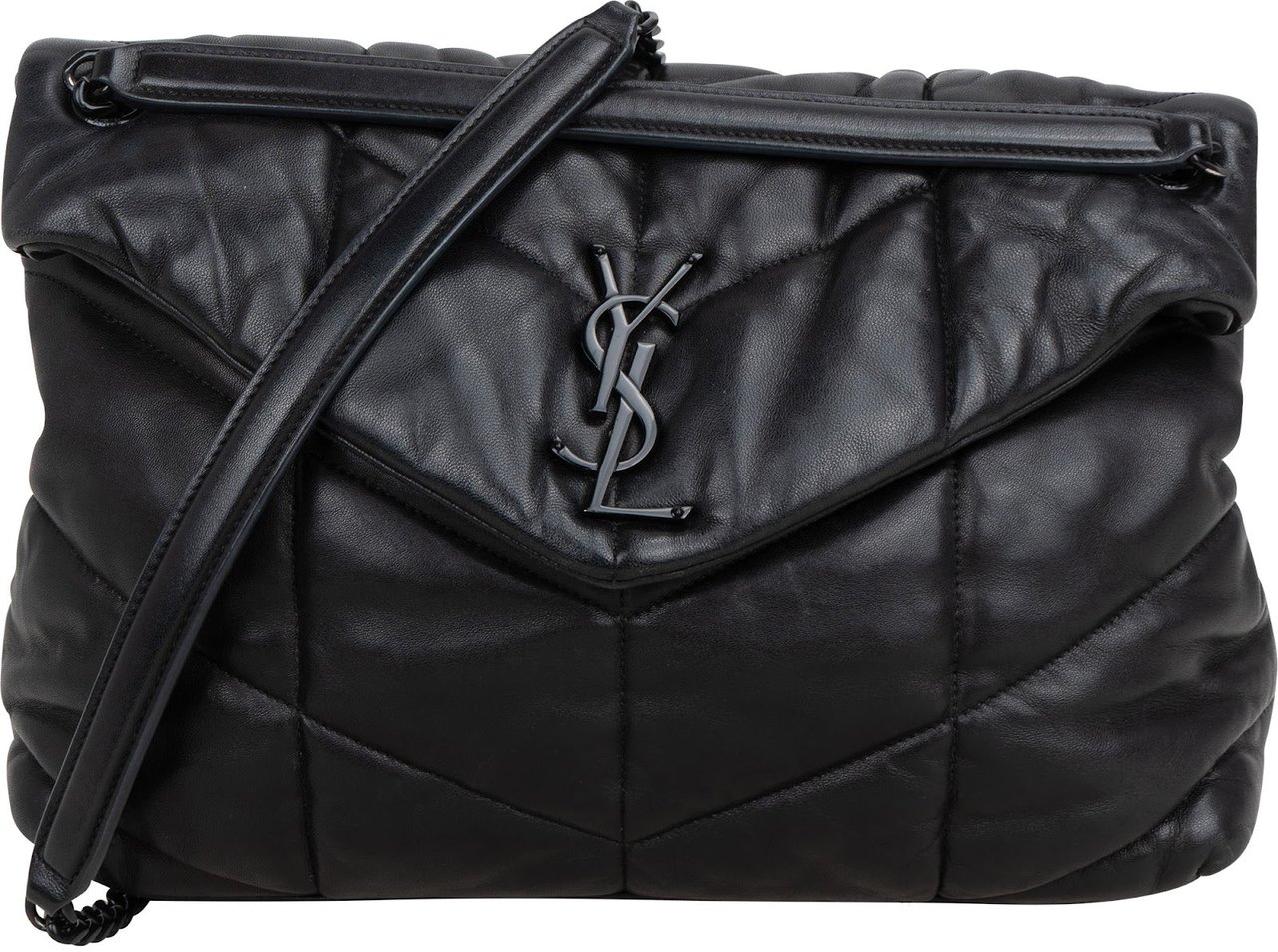 Saint Laurent Quilted Lambskin Loulou Puffer Crossbody Bag Zwart