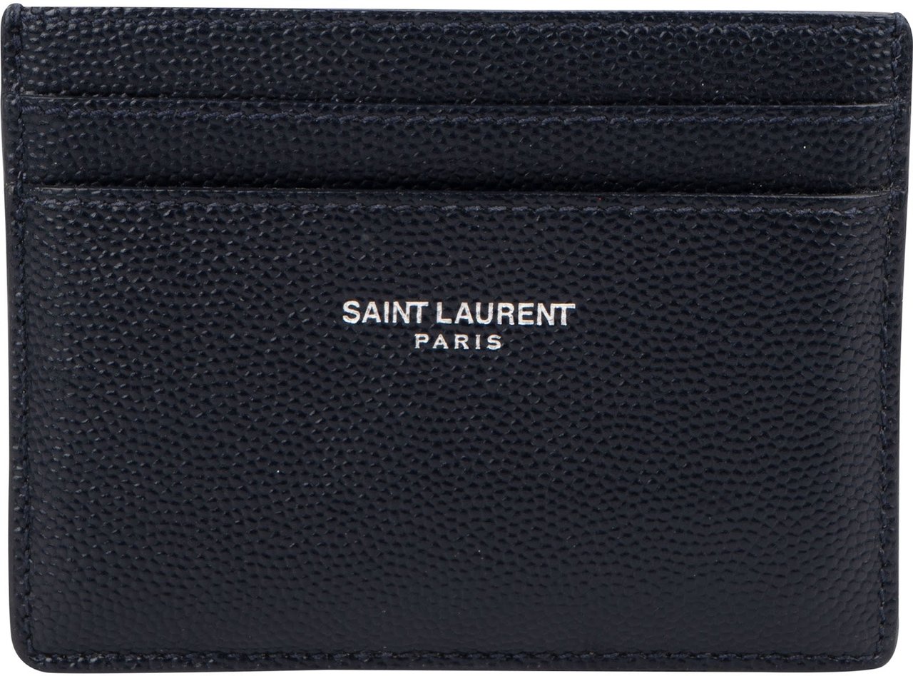Saint Laurent Grain de Poudre Leather Card Holder Wallet Blauw