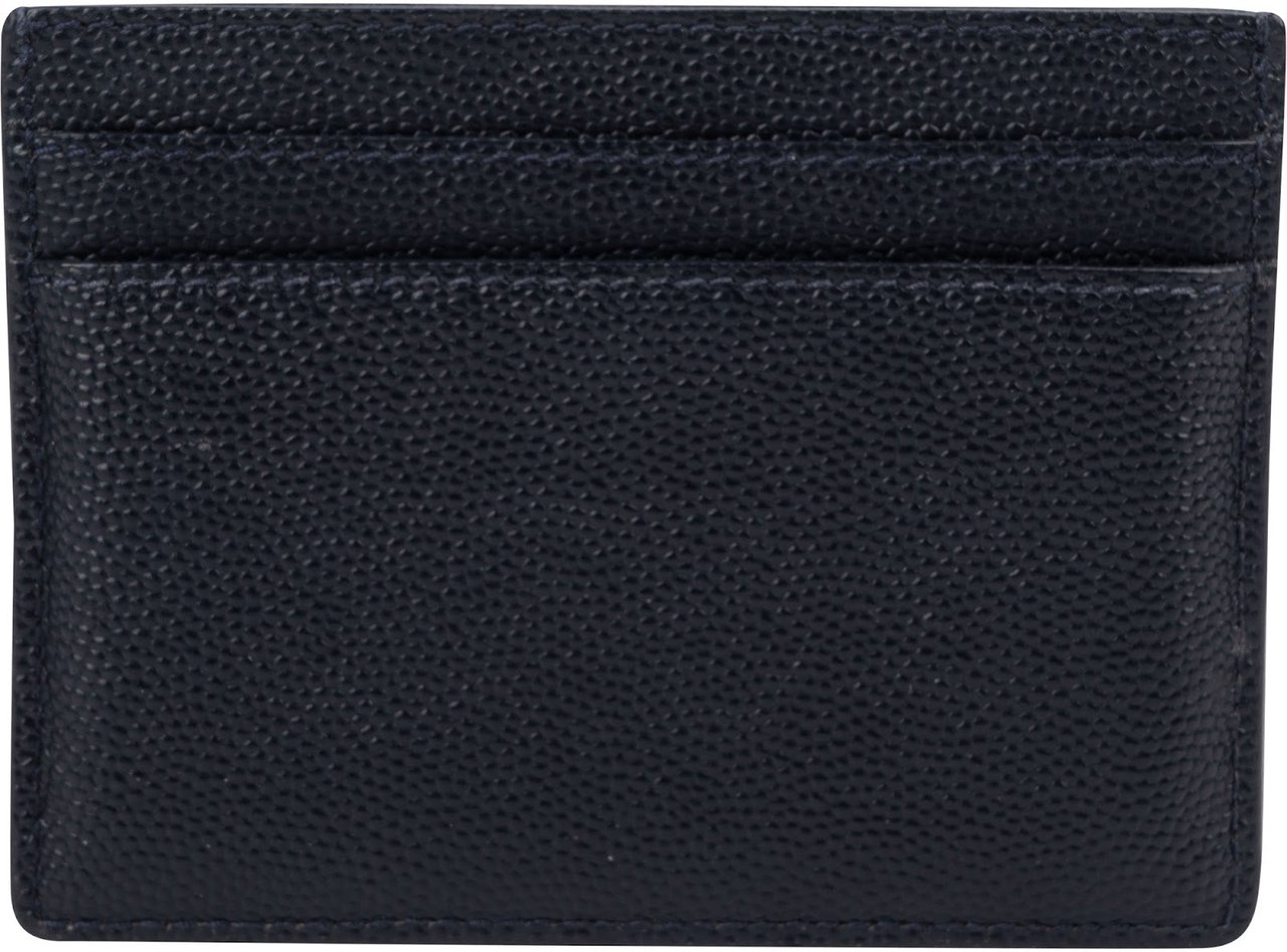 Saint Laurent Grain de Poudre Leather Card Holder Wallet Blauw