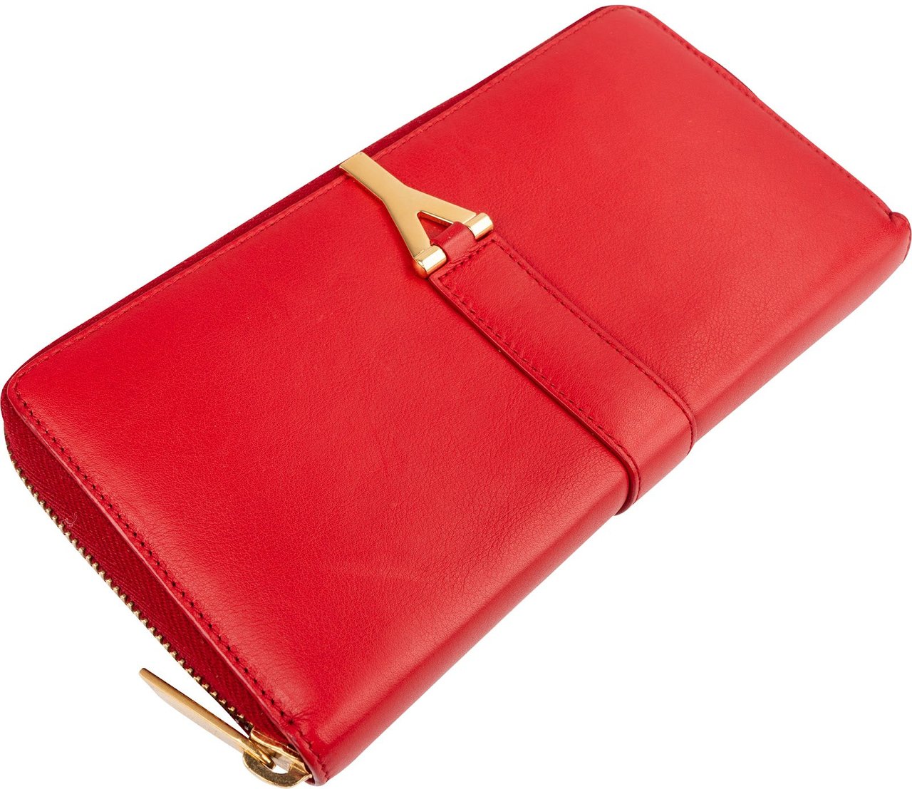 Saint Laurent Red Leather Chic Y Zip Around Wallet Rood