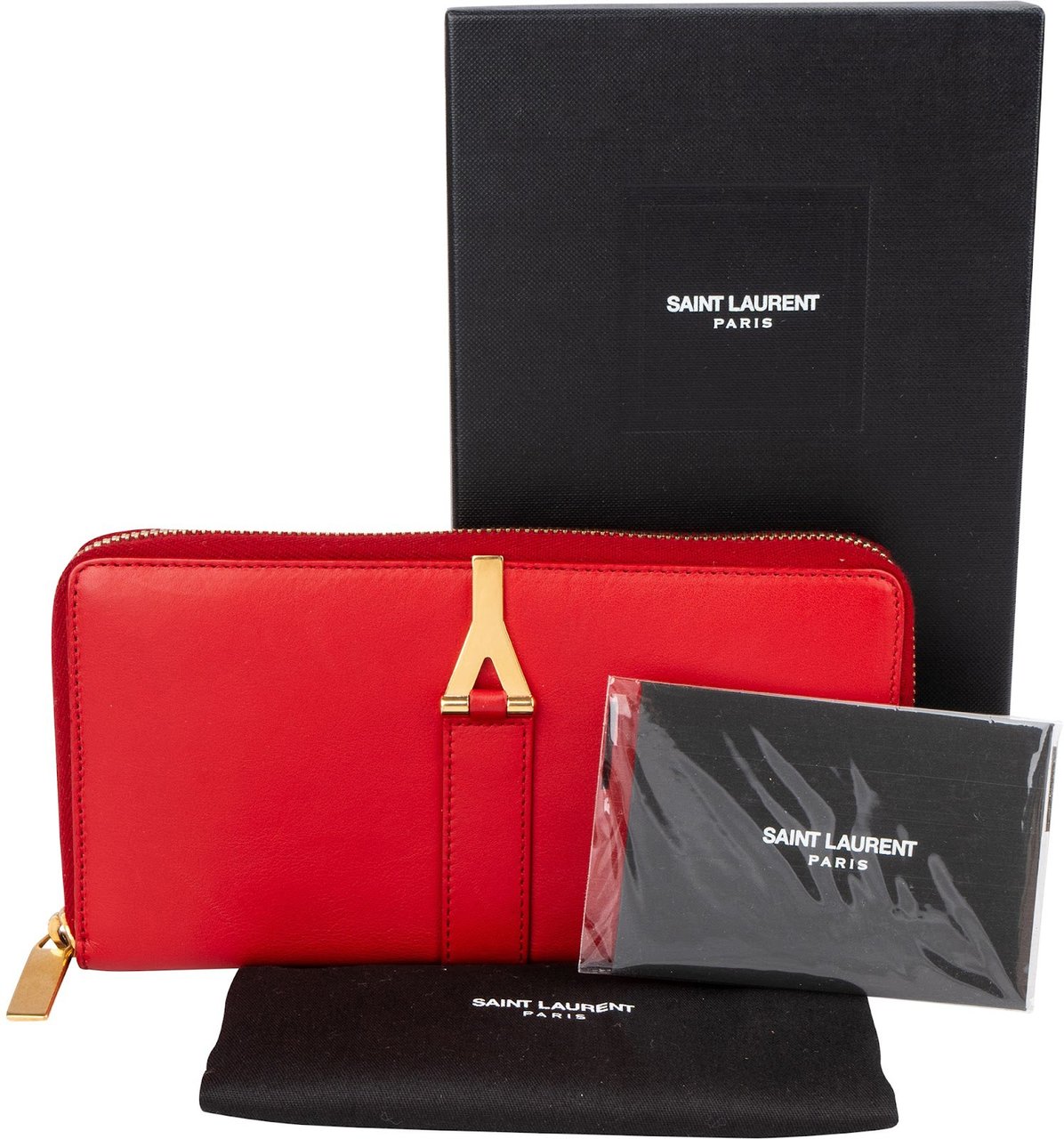 Saint Laurent Red Leather Chic Y Zip Around Wallet Rood