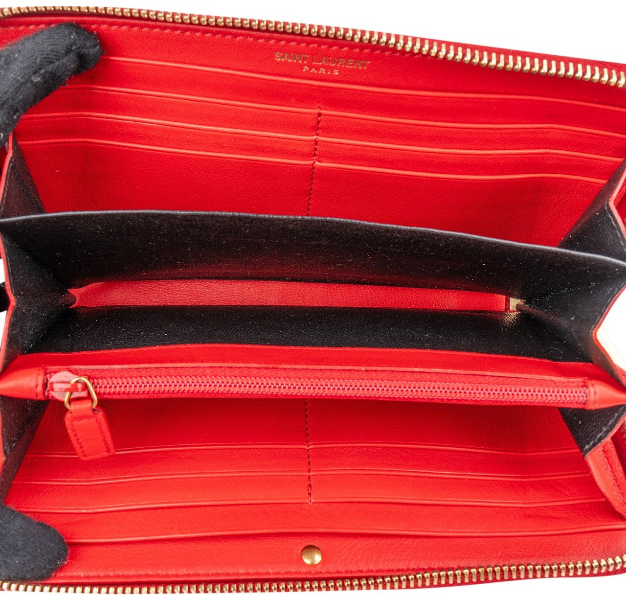 Saint Laurent Red Leather Chic Y Zip Around Wallet Rood