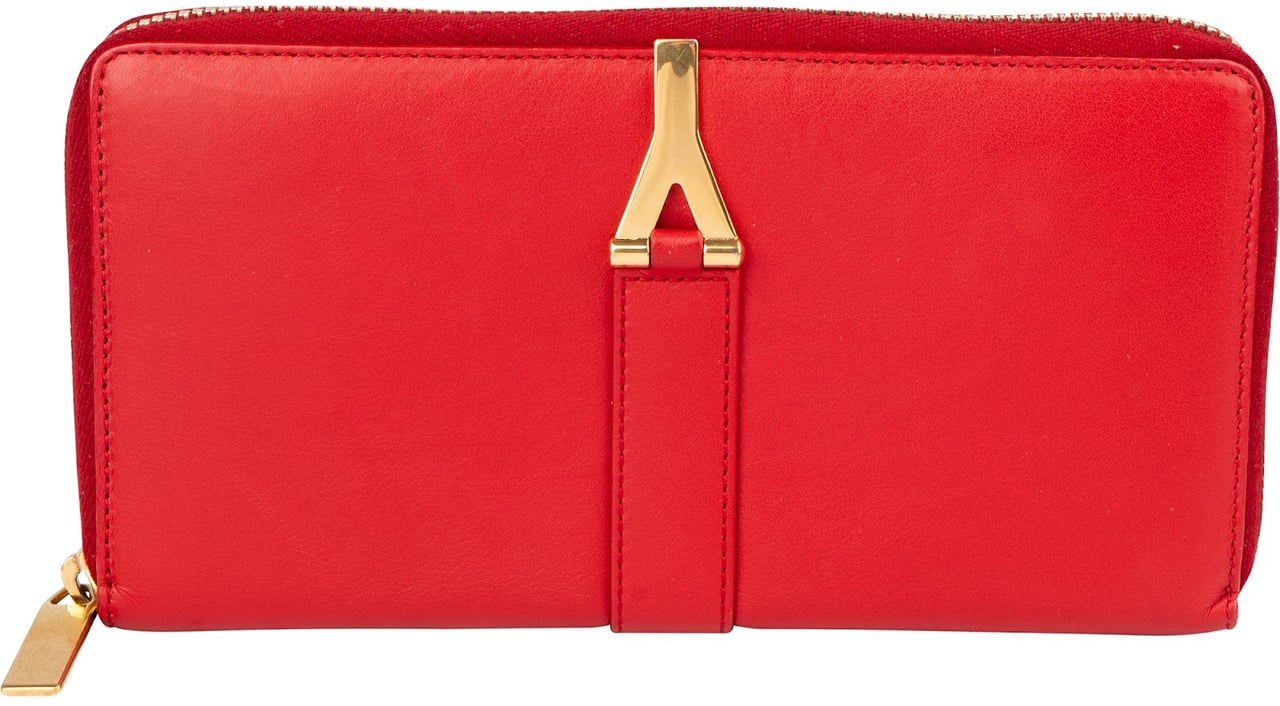 Saint Laurent Red Leather Chic Y Zip Around Wallet Rood
