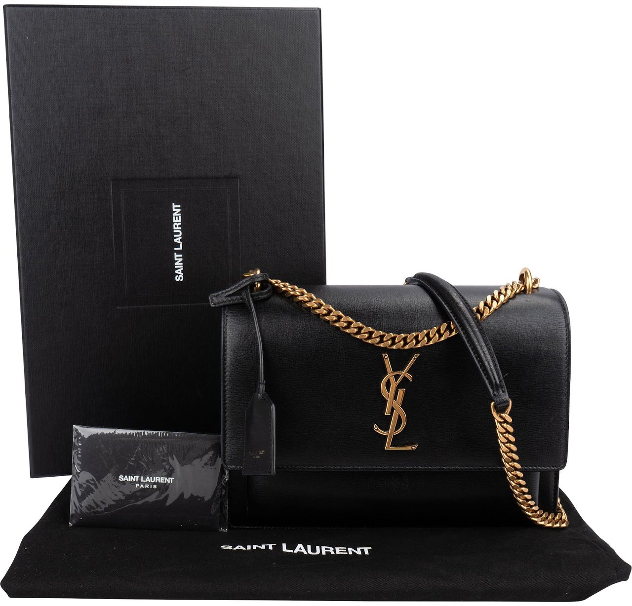 Saint Laurent Black Leather Sunset Medium Crossbody Bag Zwart