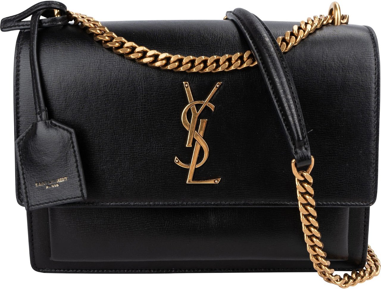 Saint Laurent Black Leather Sunset Medium Crossbody Bag Zwart