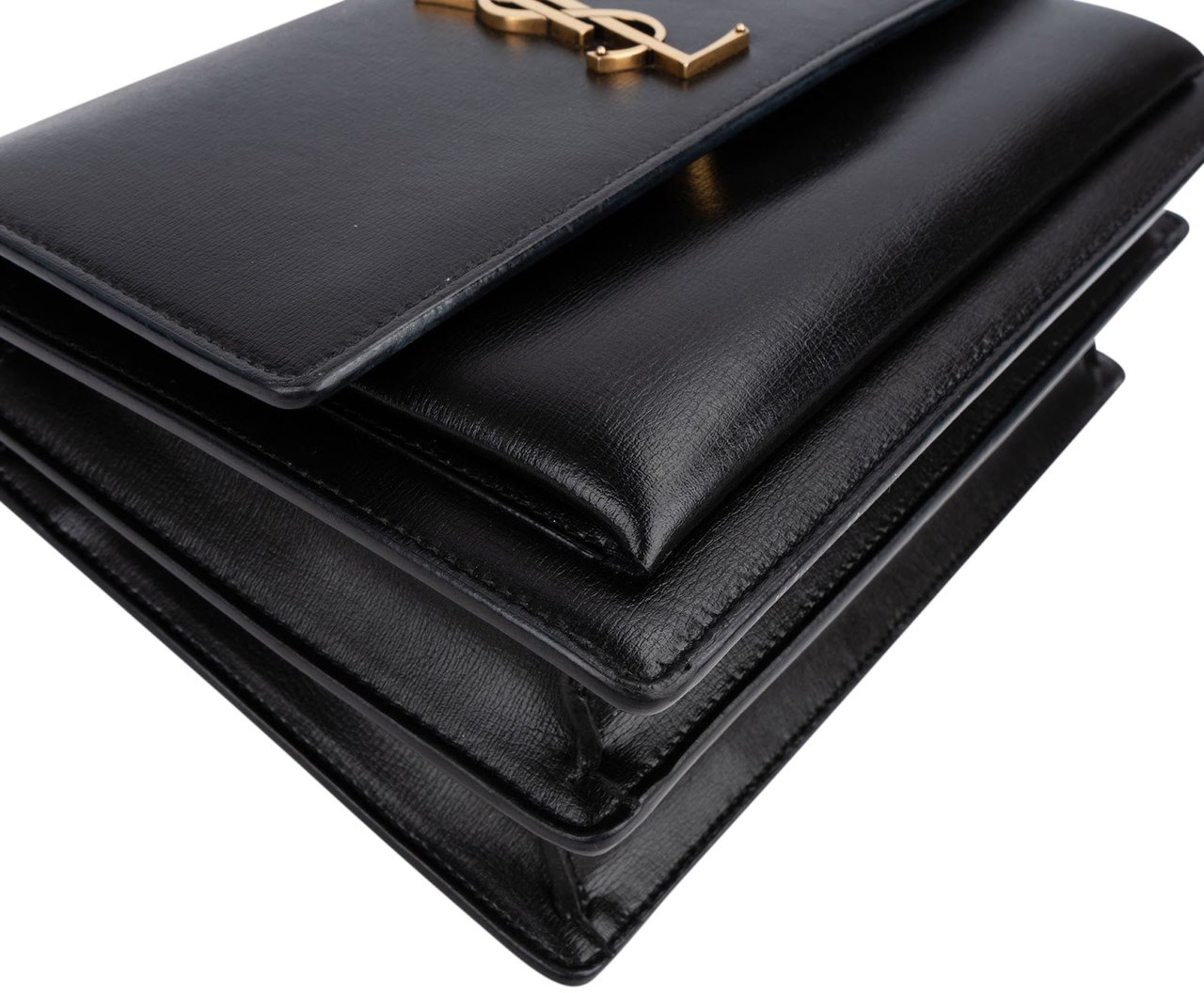 Saint Laurent Black Leather Sunset Medium Crossbody Bag Zwart