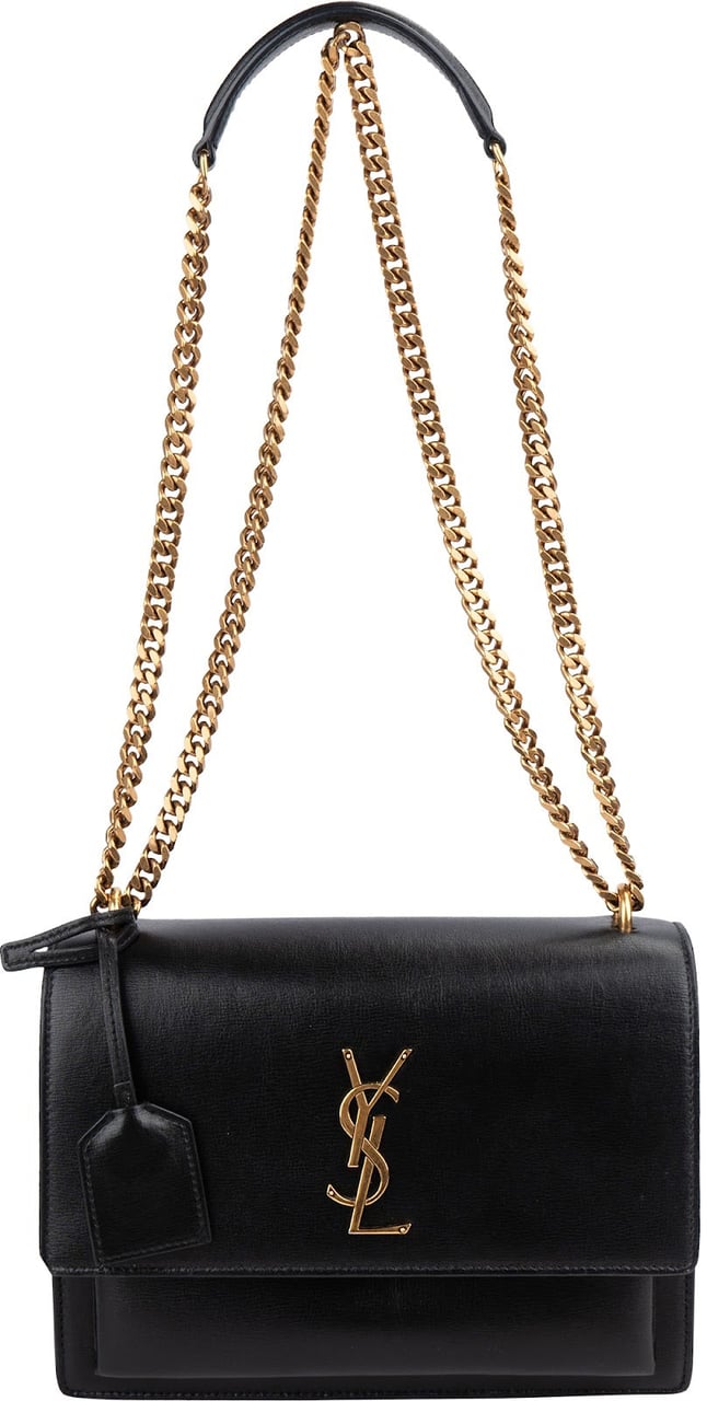 Saint Laurent Black Leather Sunset Medium Crossbody Bag Zwart