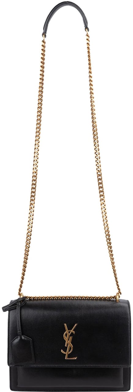 Saint Laurent Black Leather Sunset Medium Crossbody Bag Zwart