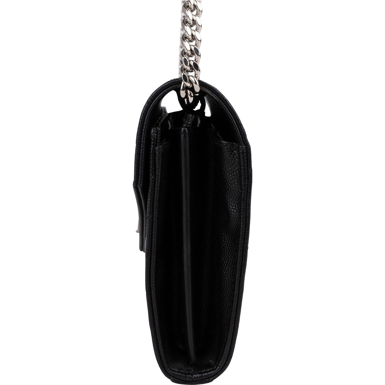 Saint Laurent Yves Saint Laurent Grain de Poudre Quilted Leather Wallet On Chain Crossbody Bag Zwart