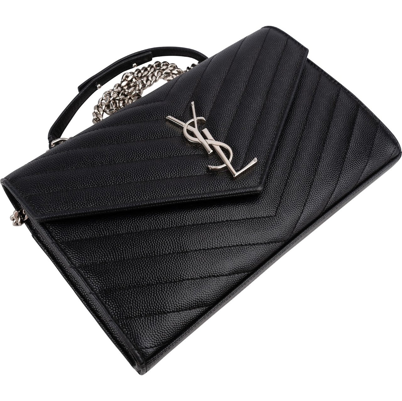 Saint Laurent Yves Saint Laurent Grain de Poudre Quilted Leather Wallet On Chain Crossbody Bag Zwart