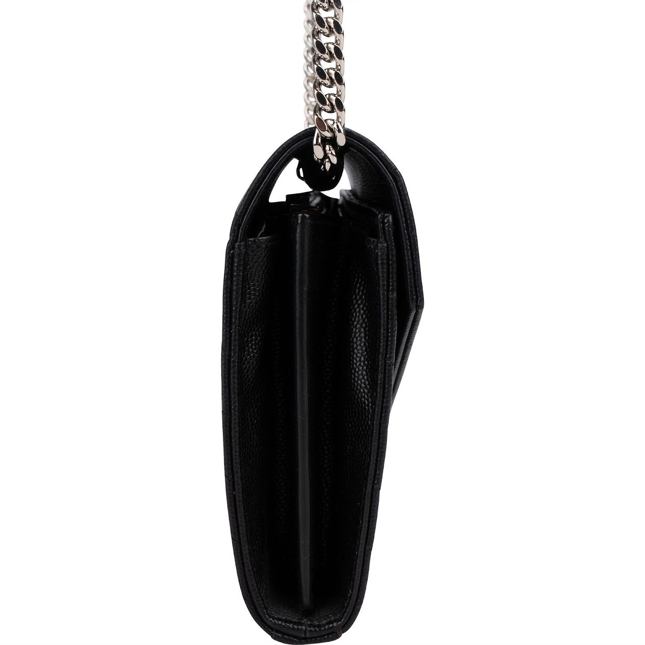 Saint Laurent Yves Saint Laurent Grain de Poudre Quilted Leather Wallet On Chain Crossbody Bag Zwart