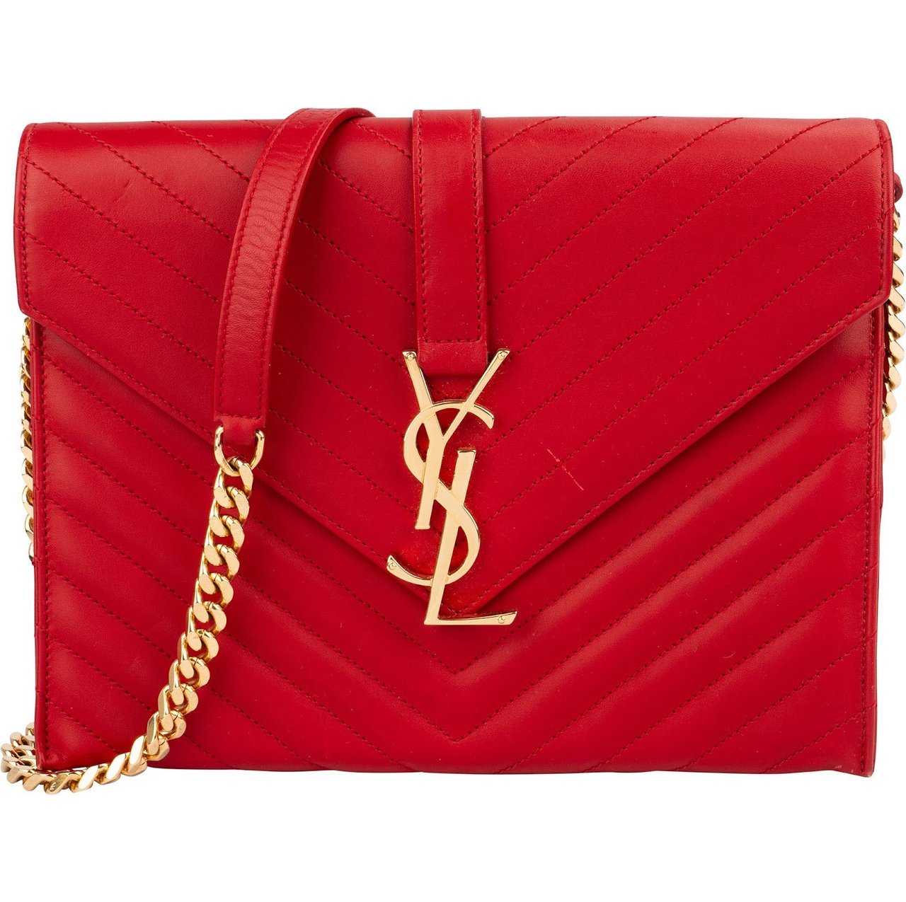 Saint Laurent Yves Saint Laurent Quilted Calfskin Envelope Shoulder Bag Rood