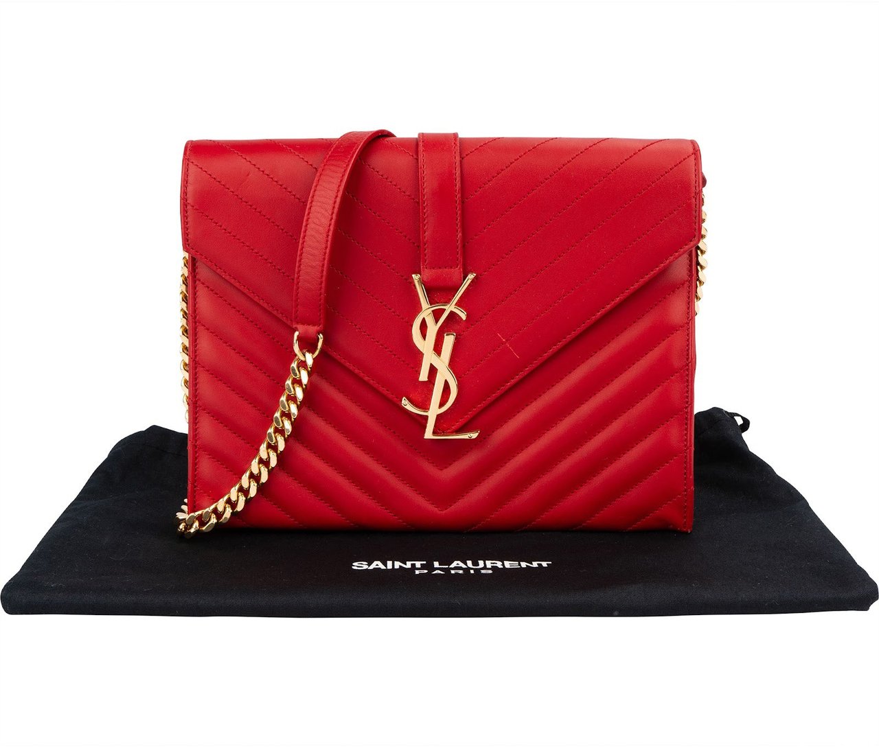 Saint Laurent Yves Saint Laurent Quilted Calfskin Envelope Shoulder Bag Rood