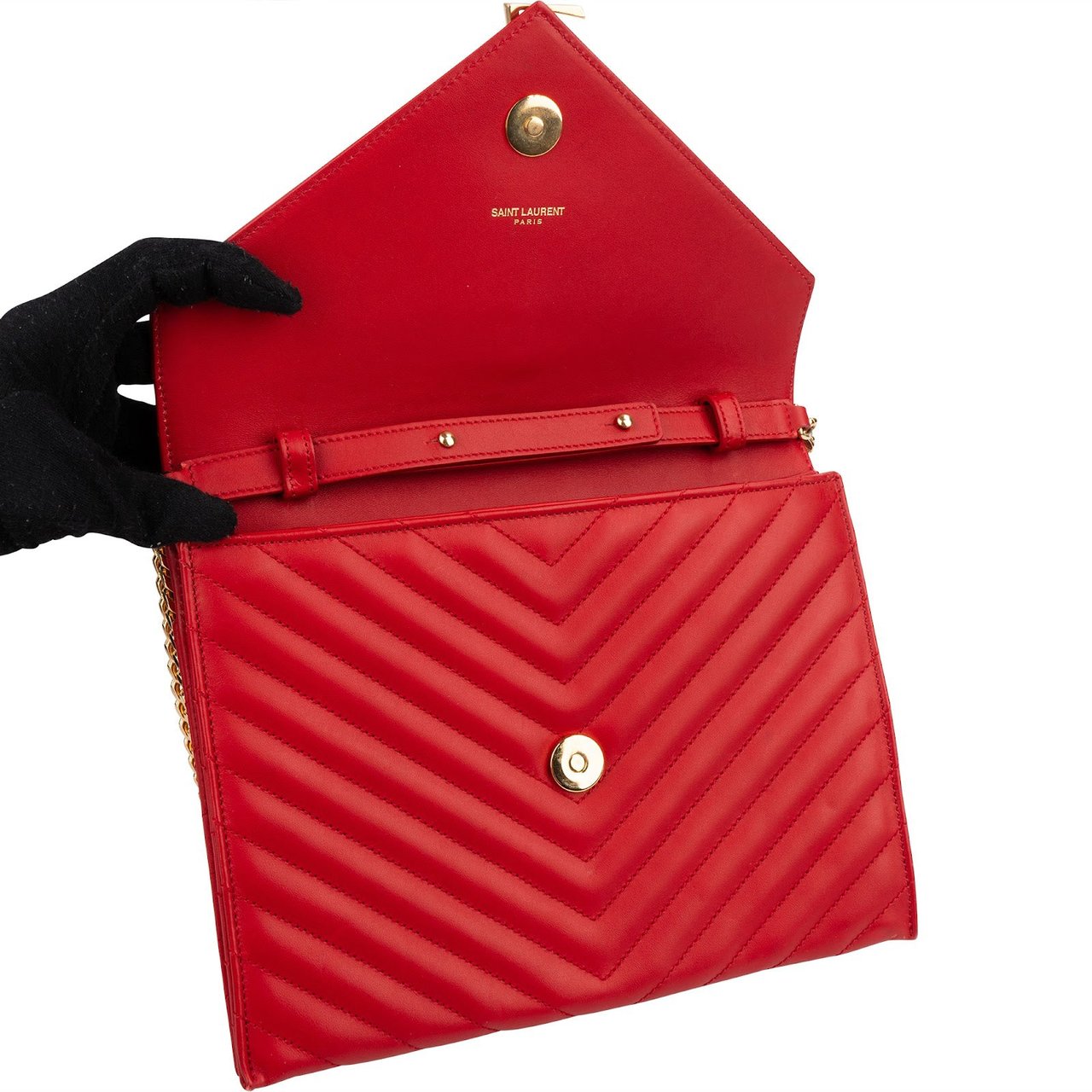 Saint Laurent Yves Saint Laurent Quilted Calfskin Envelope Shoulder Bag Rood