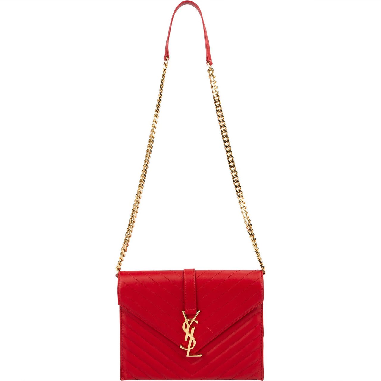 Saint Laurent Yves Saint Laurent Quilted Calfskin Envelope Shoulder Bag Rood