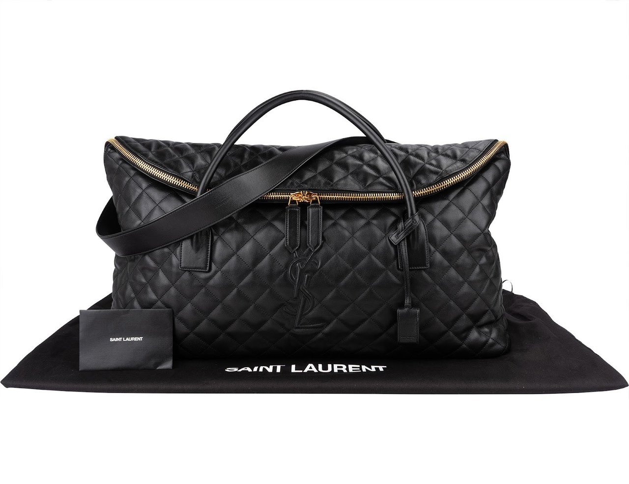 Saint Laurent Quilted Lambskin ES Giant Travel Bag Zwart