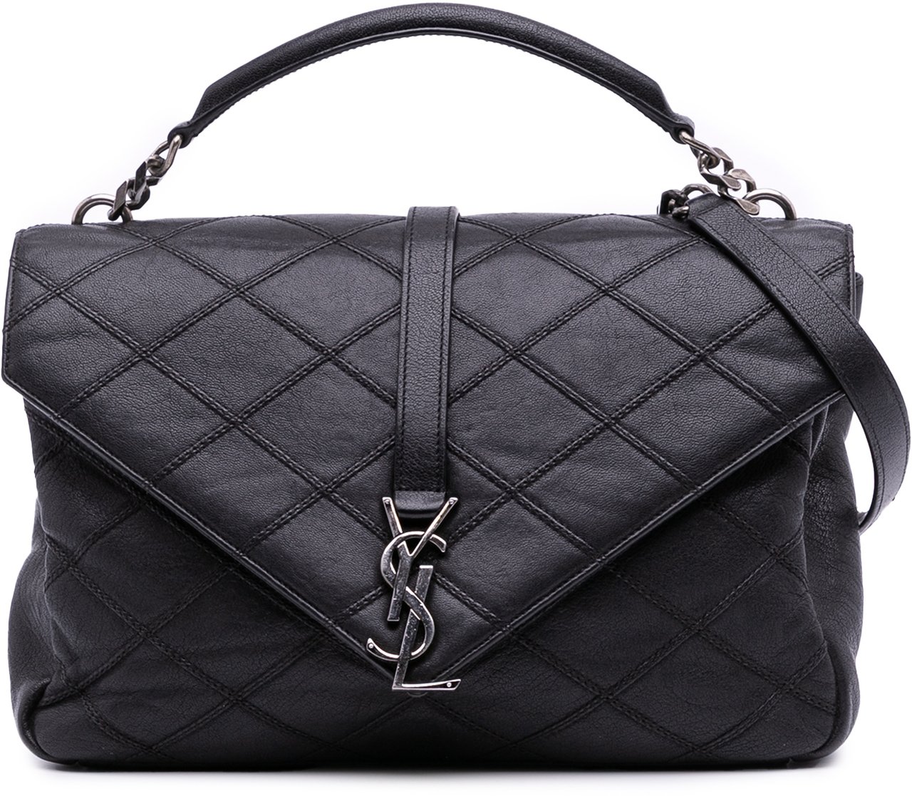 Saint Laurent Large Quilted Diamond Calfskin Monogram College Satchel Zwart