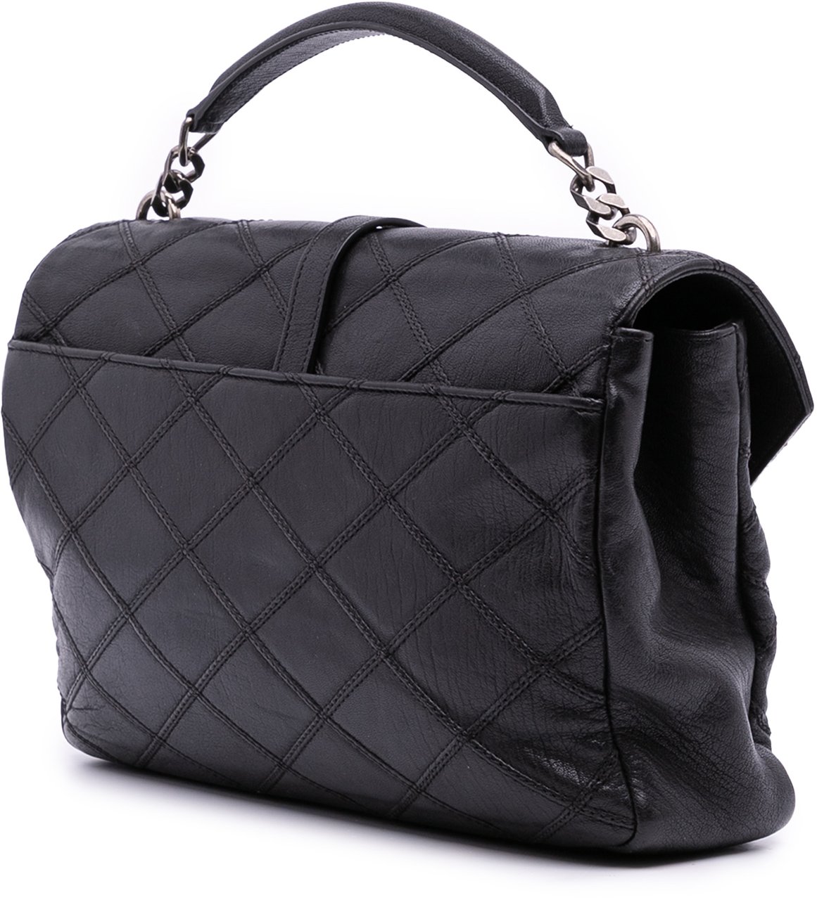 Saint Laurent Large Quilted Diamond Calfskin Monogram College Satchel Zwart
