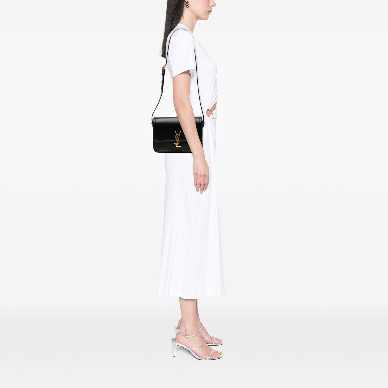 Saint Laurent Medium Calfskin Solferino Satchel In Box Zwart