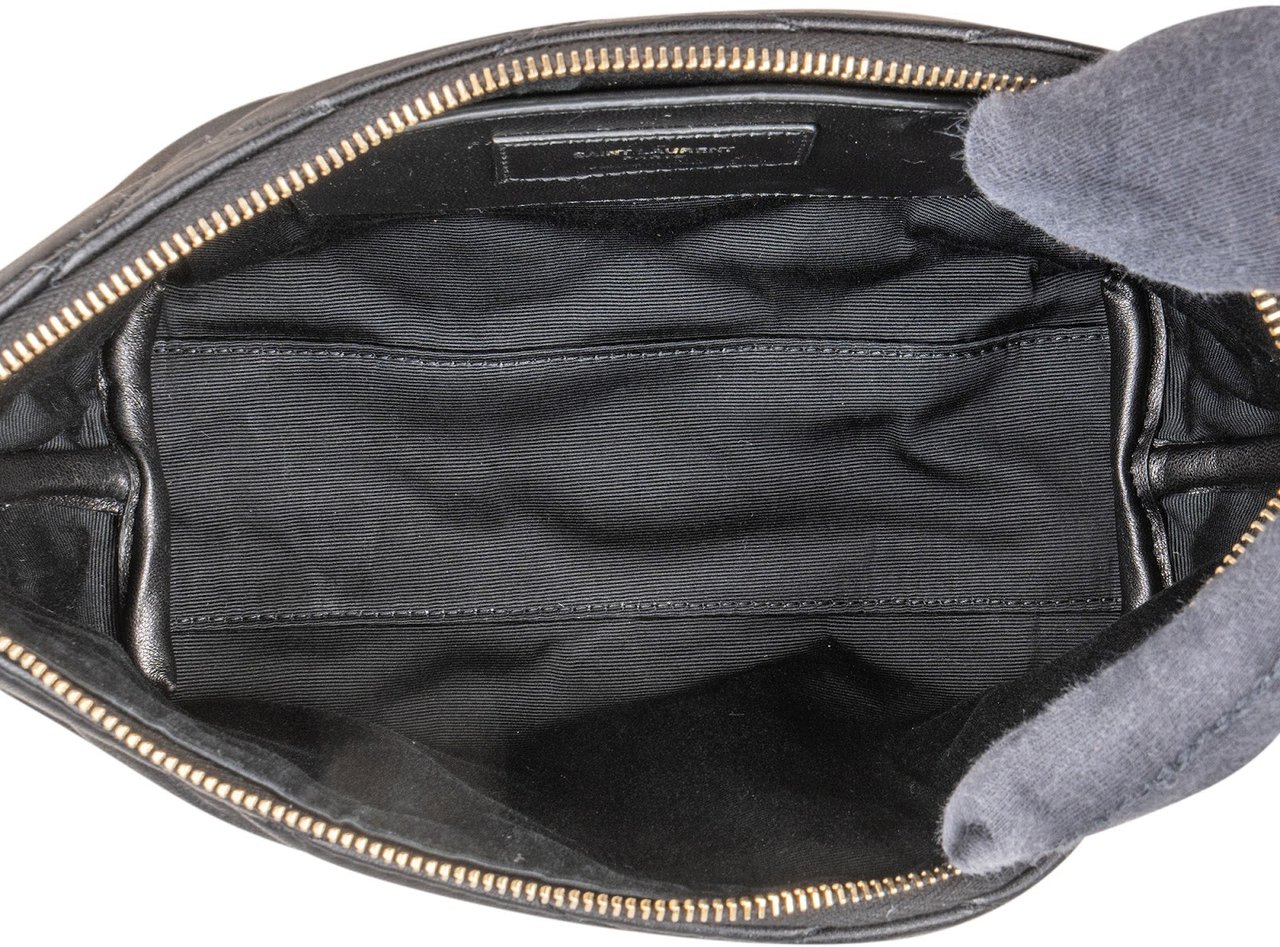 Saint Laurent Quilted Lambskin Sade Pochette Shoulder Bag Zwart