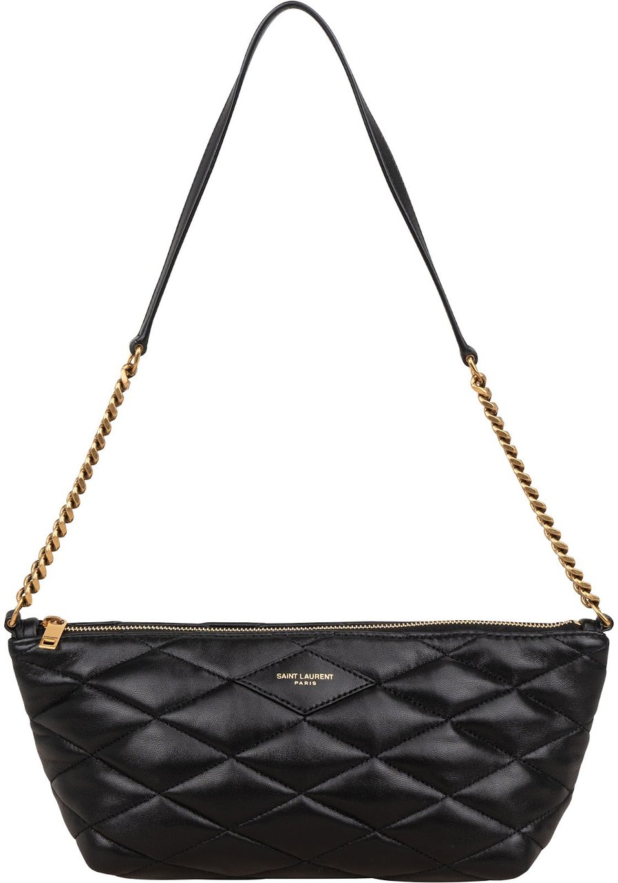 Saint Laurent Quilted Lambskin Sade Pochette Shoulder Bag Zwart