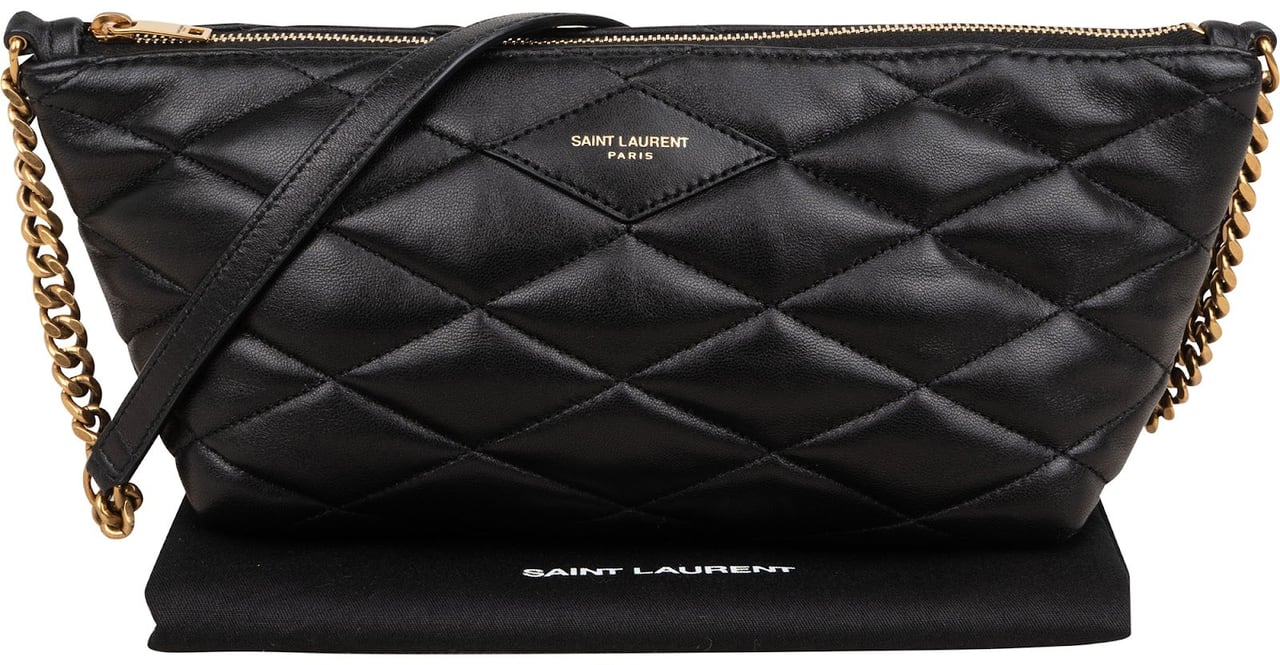 Saint Laurent Quilted Lambskin Sade Pochette Shoulder Bag Zwart