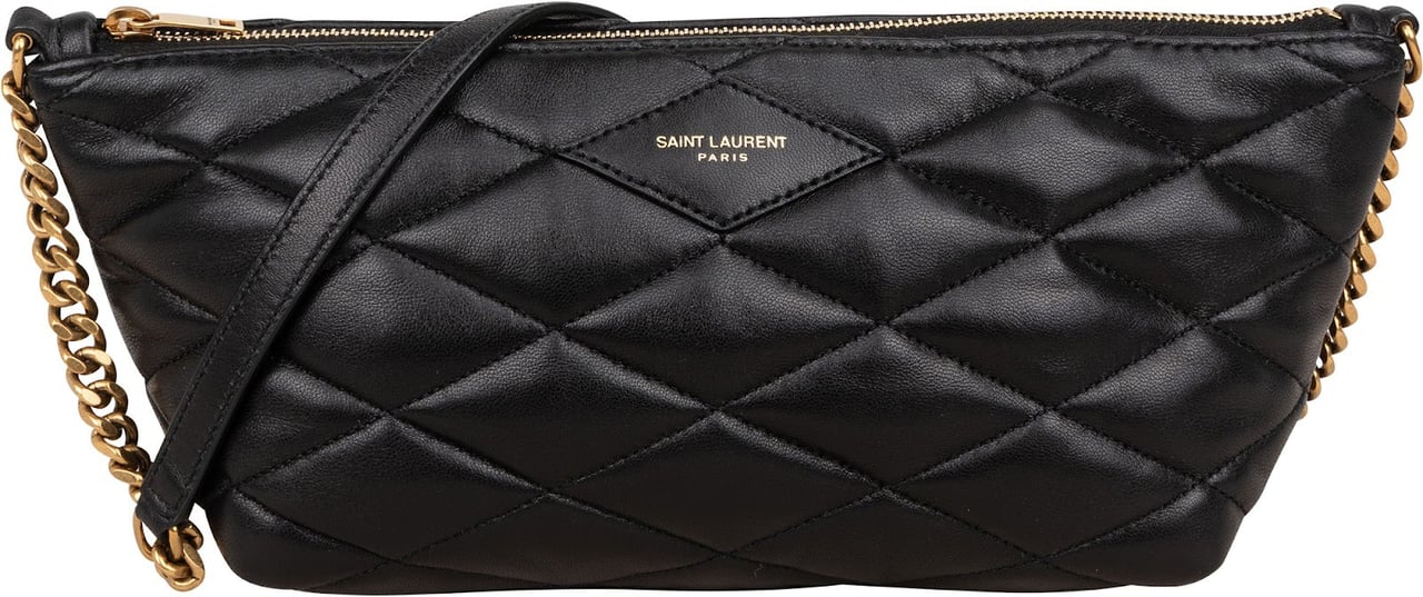 Saint Laurent Quilted Lambskin Sade Pochette Shoulder Bag Zwart