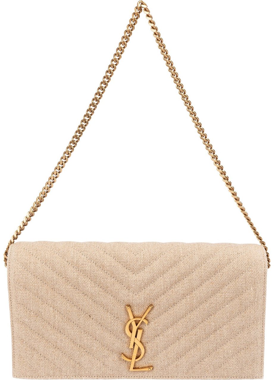 Saint Laurent Chevron Raffia Matelassé Envelope Crossbody Bag Beige