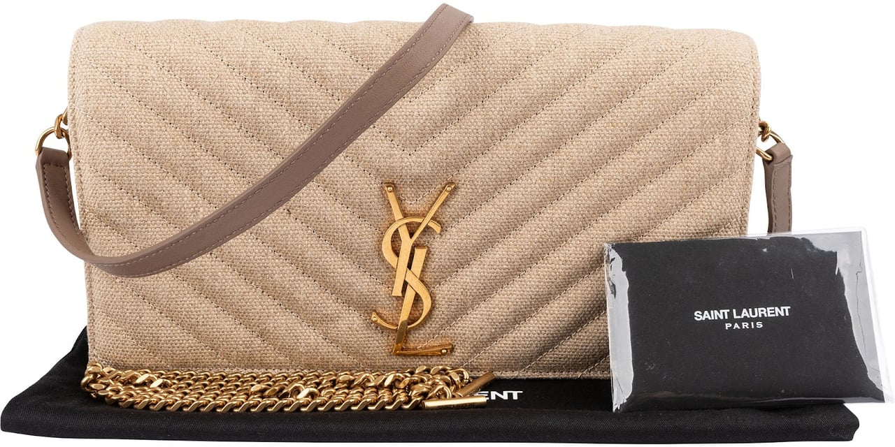 Saint Laurent Chevron Raffia Matelassé Envelope Crossbody Bag Beige