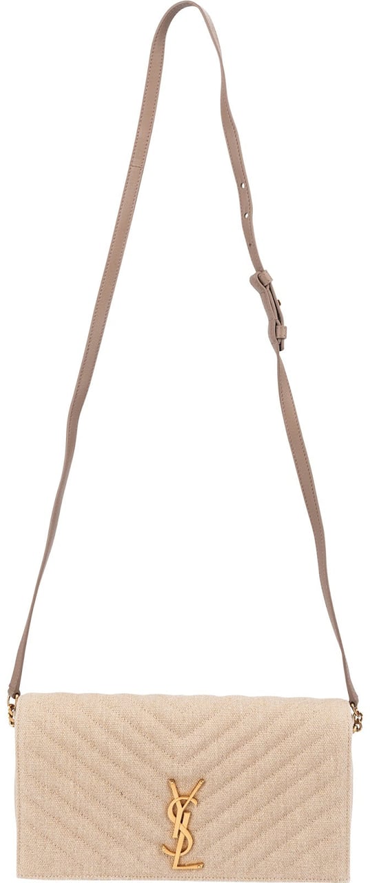 Saint Laurent Chevron Raffia Matelassé Envelope Crossbody Bag Beige