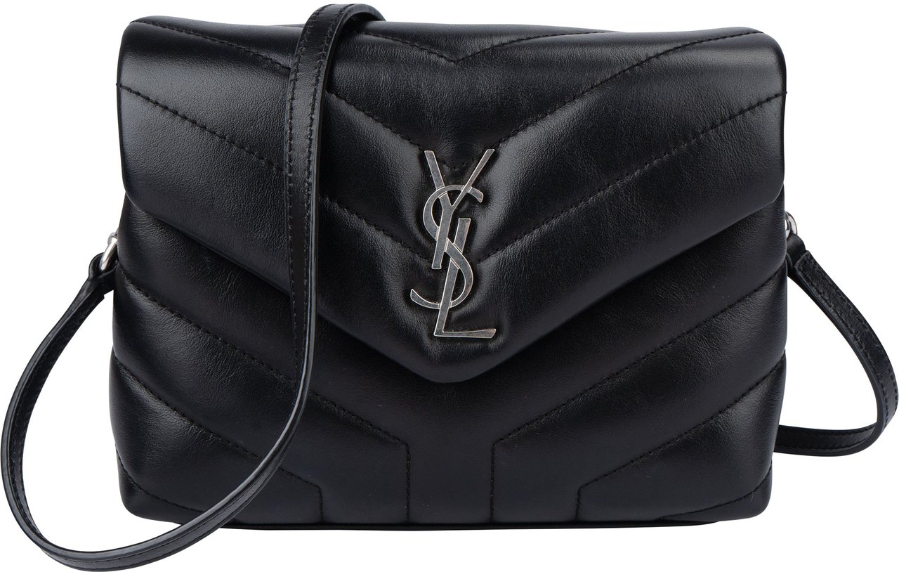 Saint Laurent Saint Laurent Black Leather Mini Lou Lou Crossbody Bag Zwart