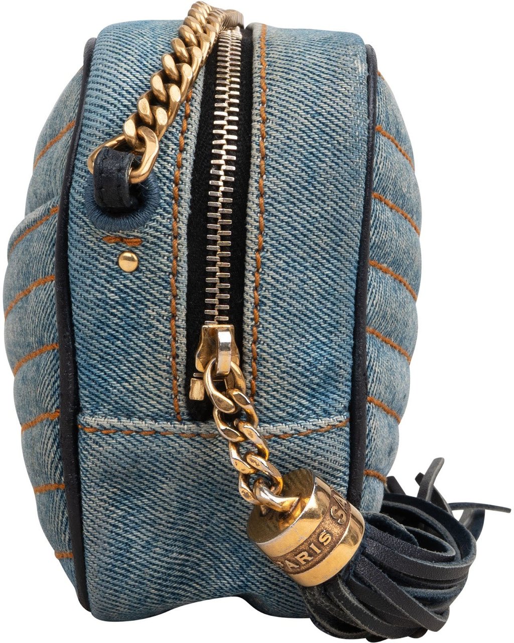 Saint Laurent Chevron Denim Lou Camera Crossbody Bag Blauw