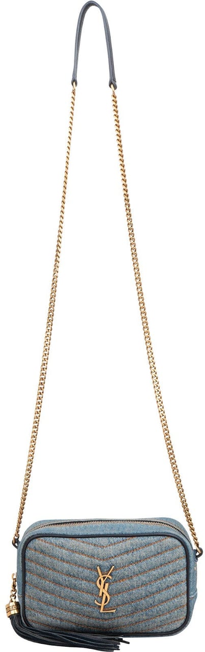 Saint Laurent Chevron Denim Lou Camera Crossbody Bag Blauw