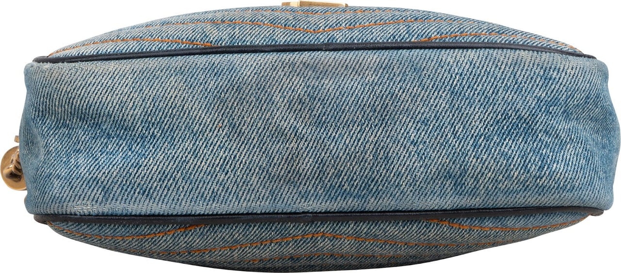 Saint Laurent Chevron Denim Lou Camera Crossbody Bag Blauw