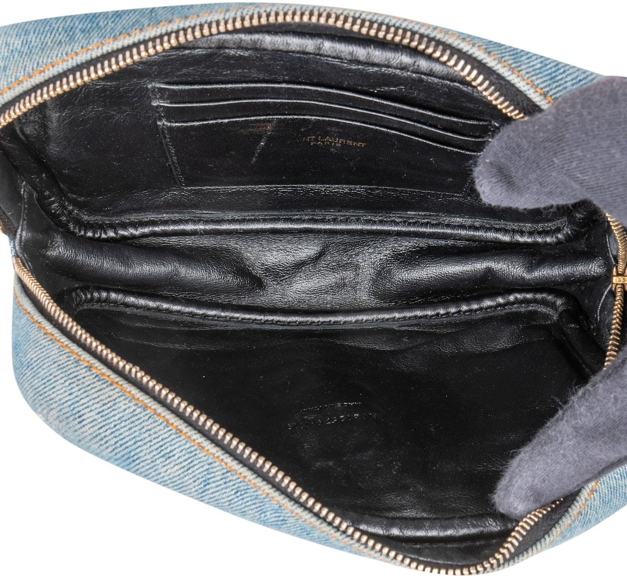 Saint Laurent Chevron Denim Lou Camera Crossbody Bag Blauw
